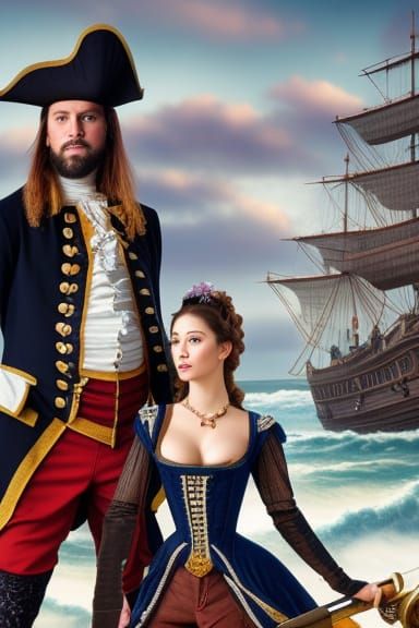 Pirate and Wife on the Ship: Fantasy Concept Art