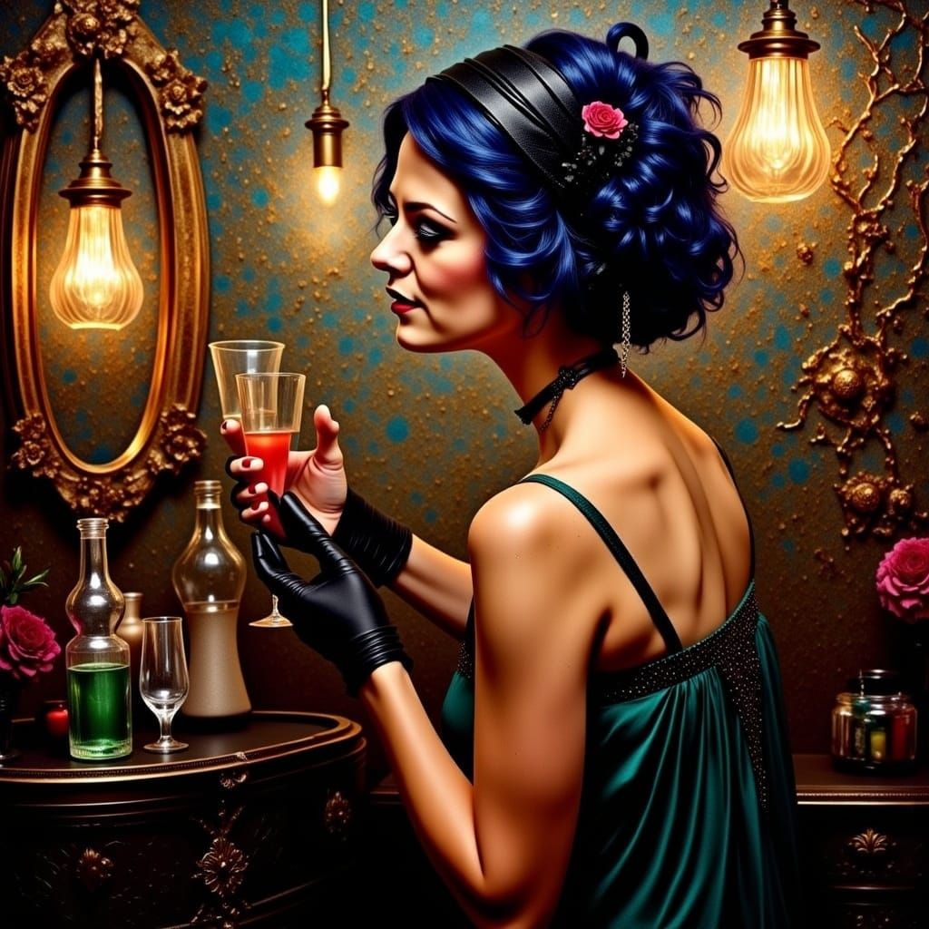 Flapper in Speakeasy with Alcohol Ink Effect