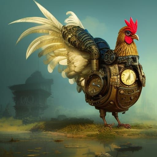 Beautiful Steampunk Chicken in Fantasy Art Style