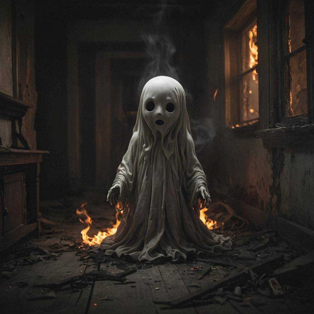 An eerie, captivating chibi styled render of a ghostly entit...