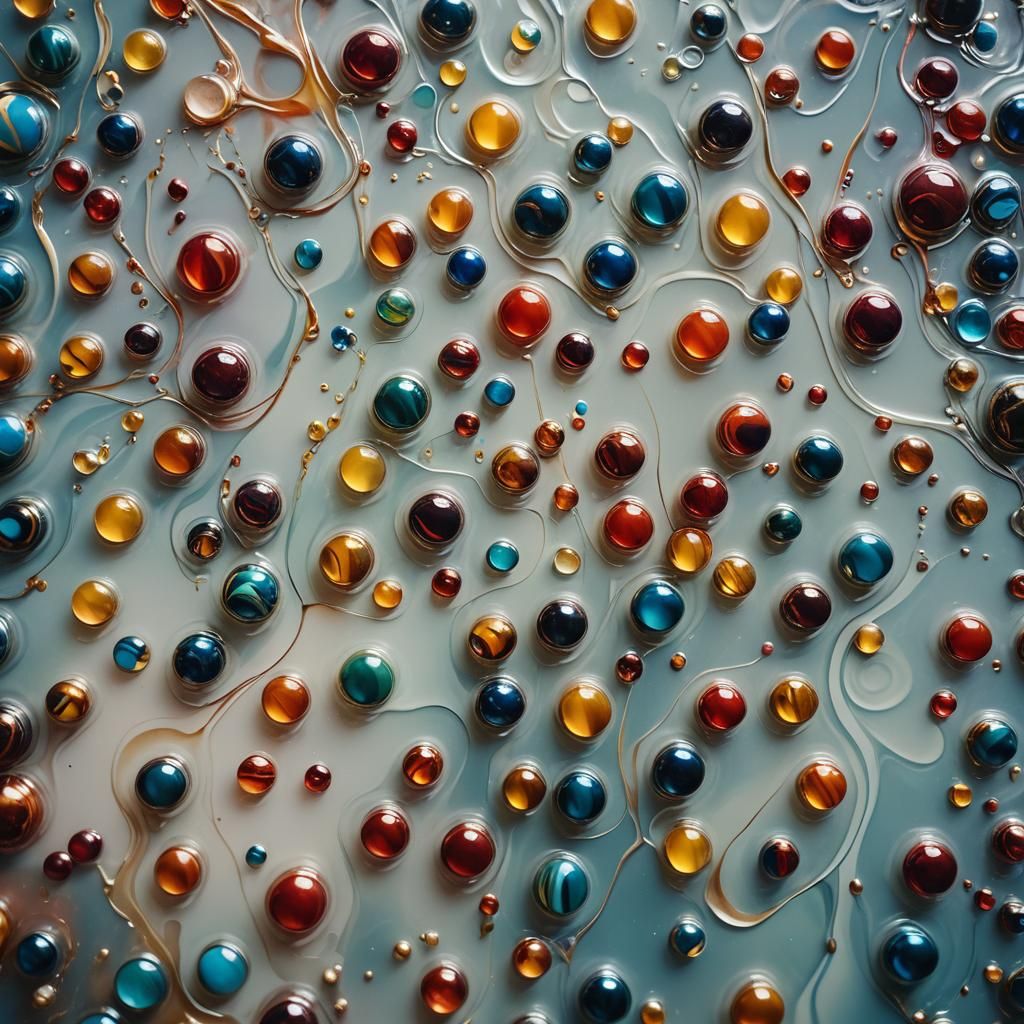 Mixed Media Wax Art with Marbles on Water