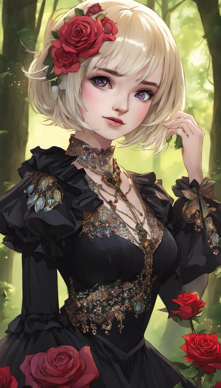 Gothic Goddess Portrait in Anime Style
