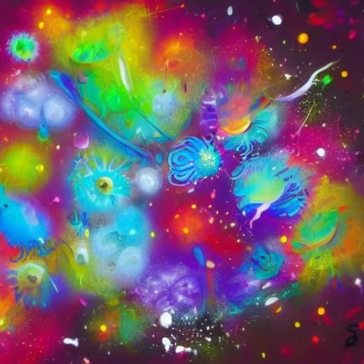 Colorful Cosmic Amoeba Flowers in Graffiti Art