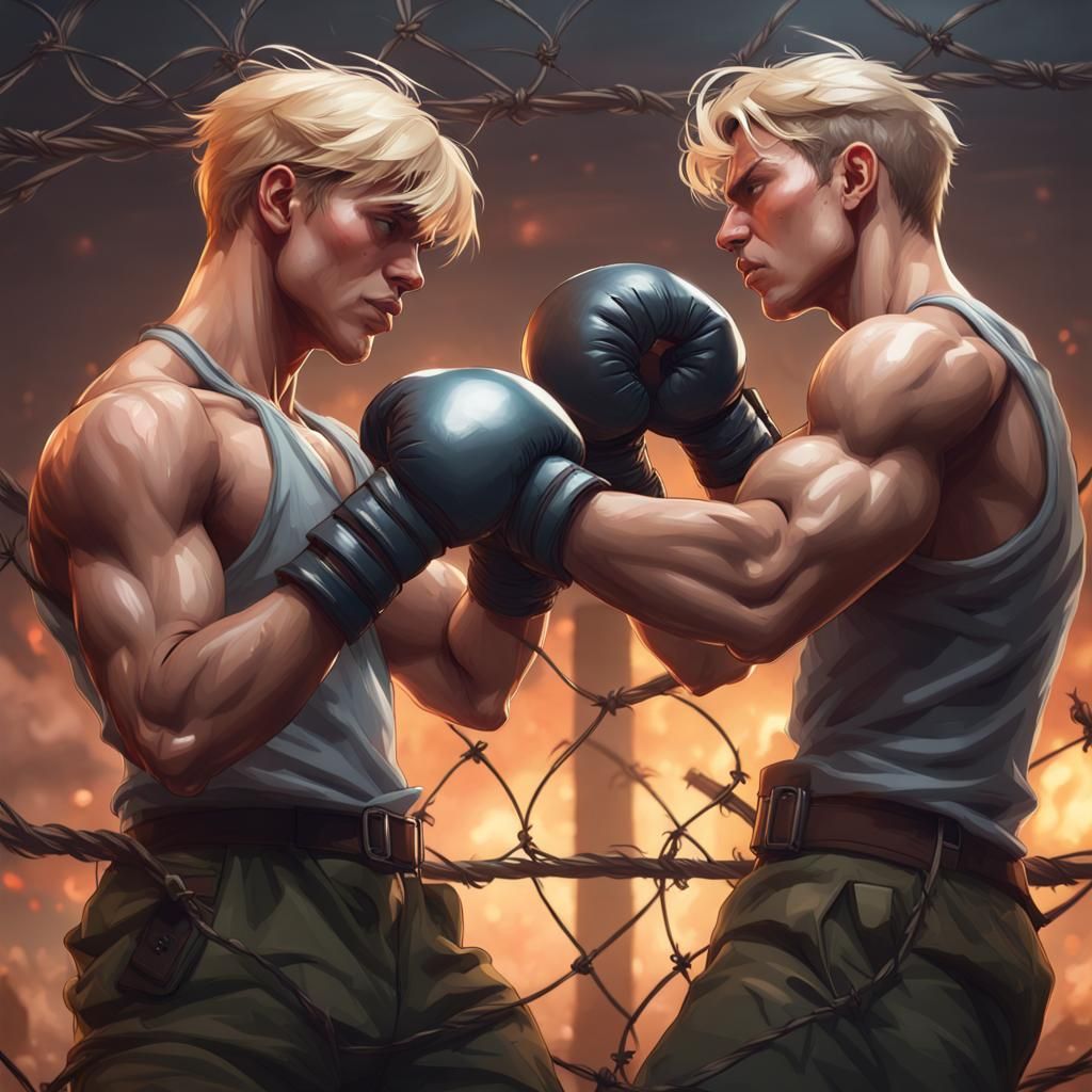Intense Barbed Wire Cage Fight: Hyperrealistic Portrait