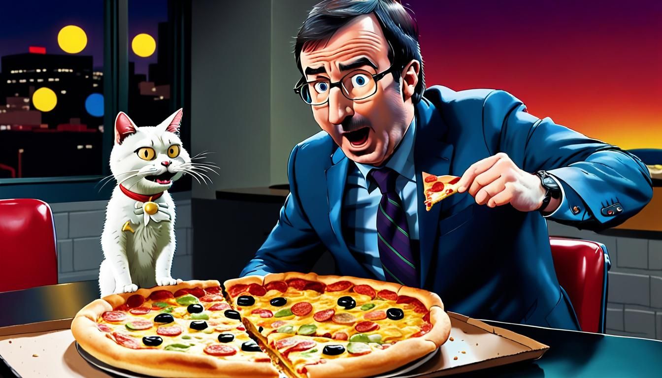 Cartoon Cat and Dog Pizza Argument
