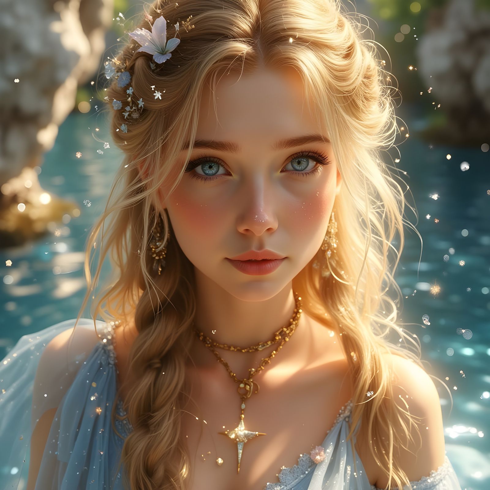 Norse Goddess Portrait with Blonde Hair and Blue Eyes