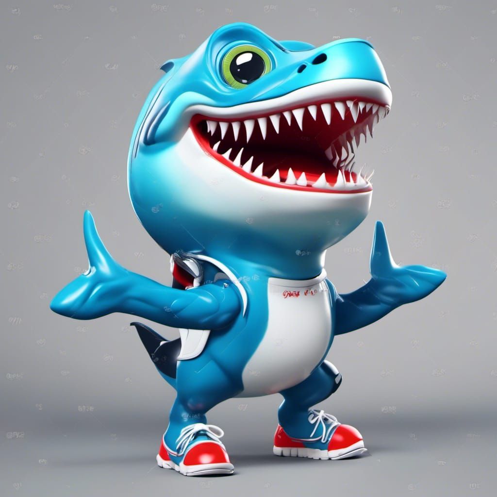 Happy 3D Shark Mascot with Oversized Glasses