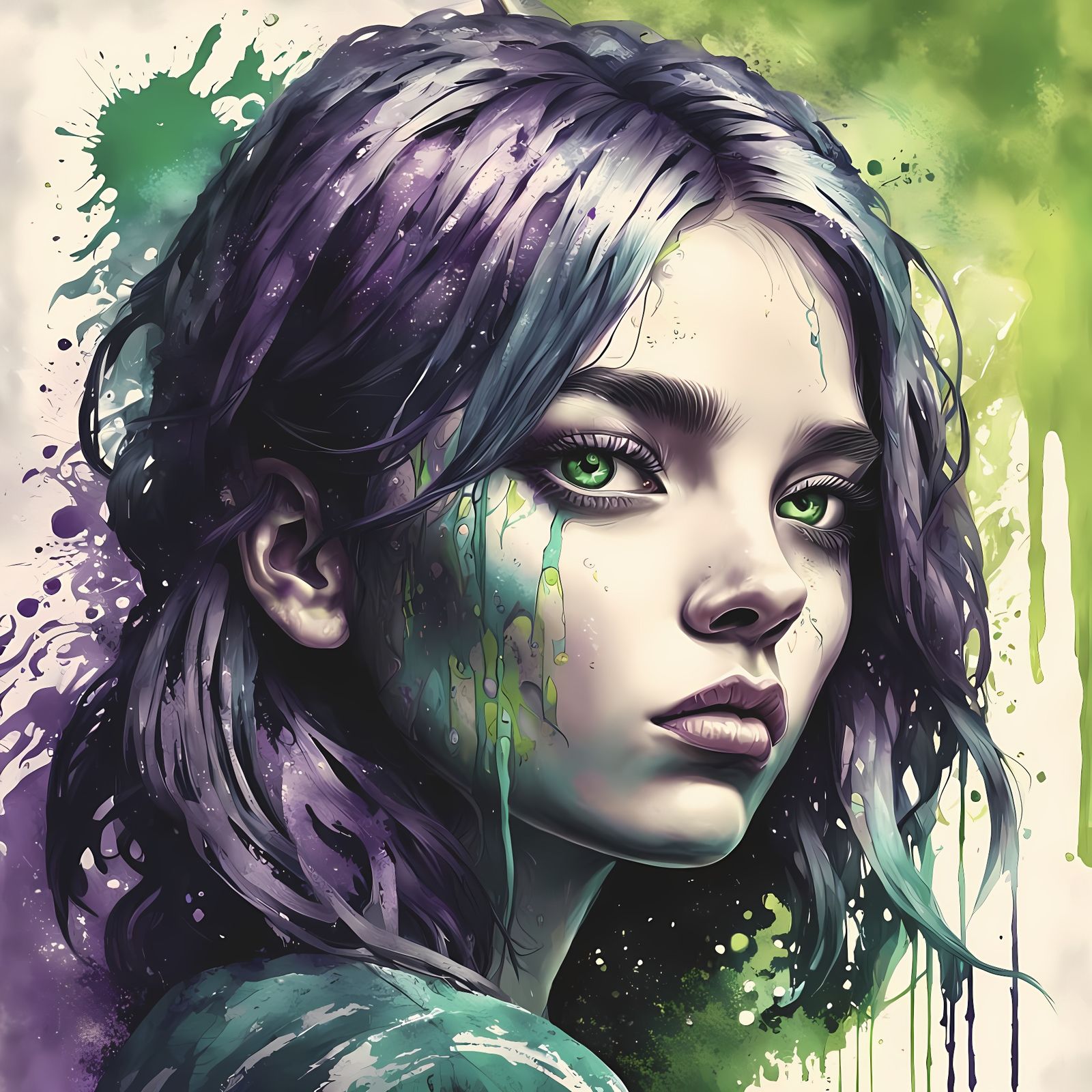 Duotone Portrait of a Woman in Graffiti Art Style