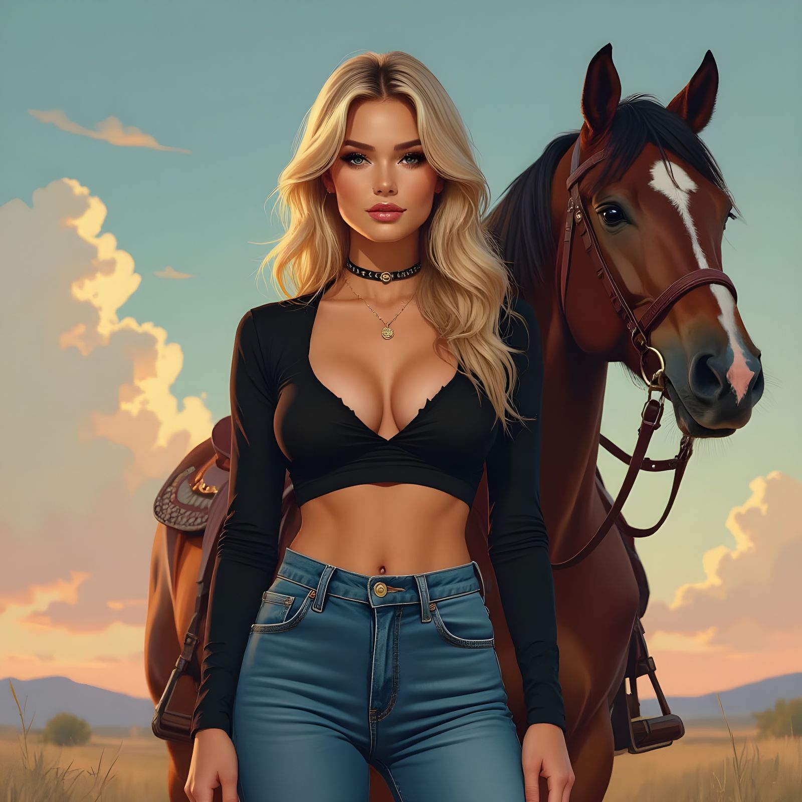 Cowgirl with Horse in Hyperrealistic Style