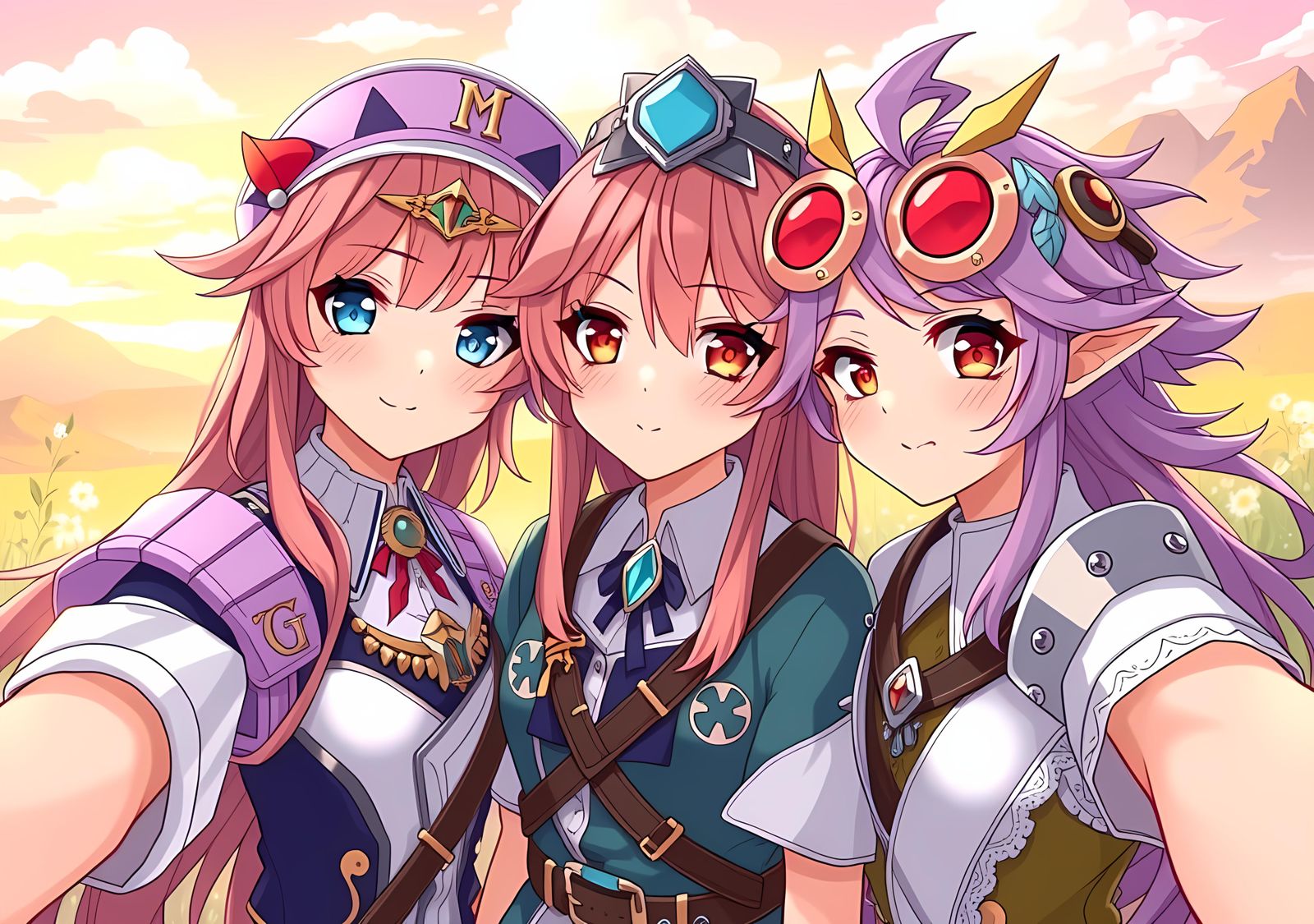 Anime Girls Taking Selfie in Fantasy MMO