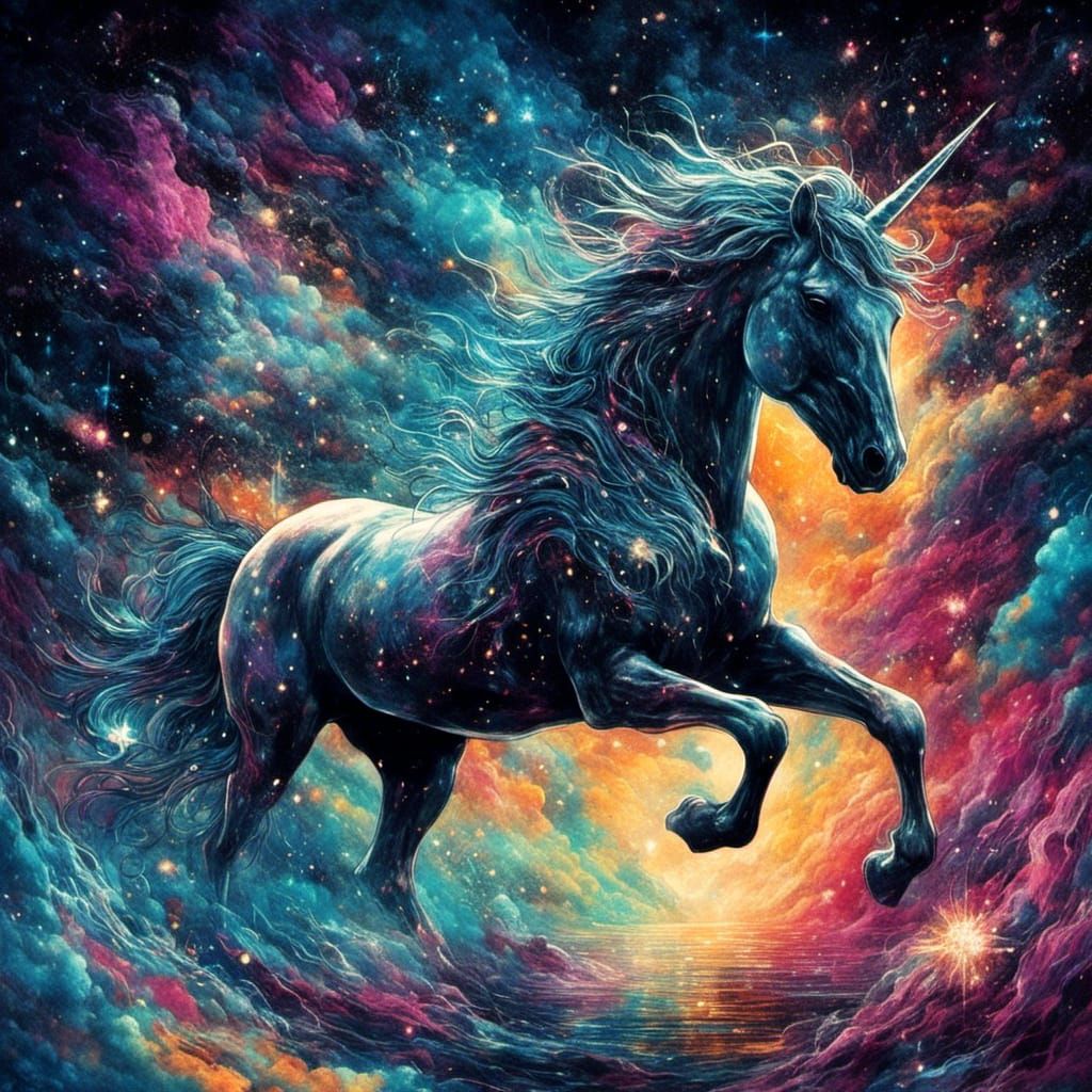 Ethereal Unicorn in a Dark Fantasy Landscape