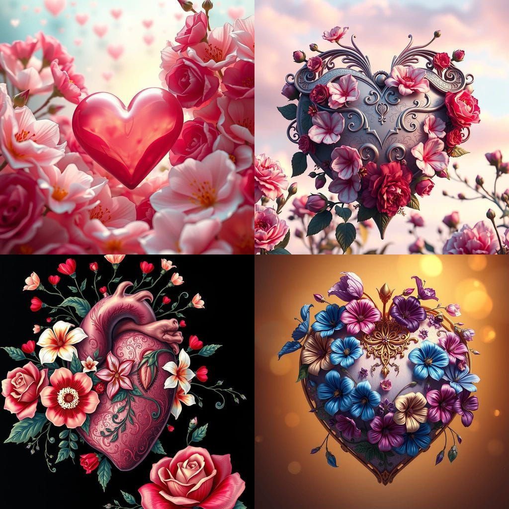 Fantastical Valentine's Day Dreamscape with Heart and Flower...