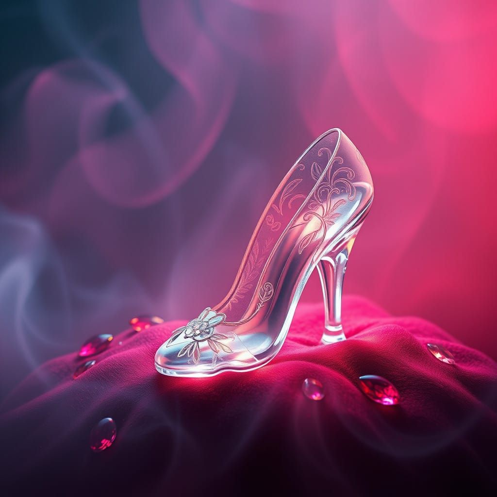 Crystal Slipper on Ruby Cushion