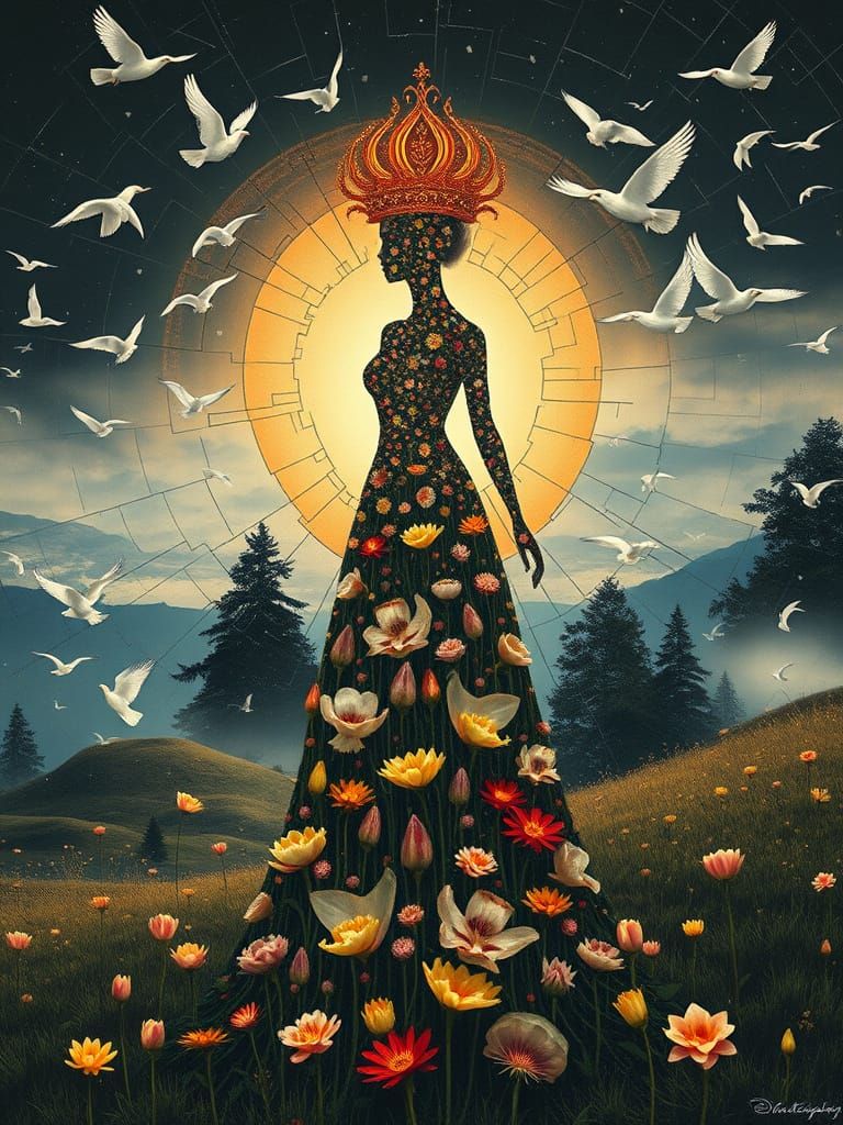 Woman in Crown Imperial Dress: Surreal Collage