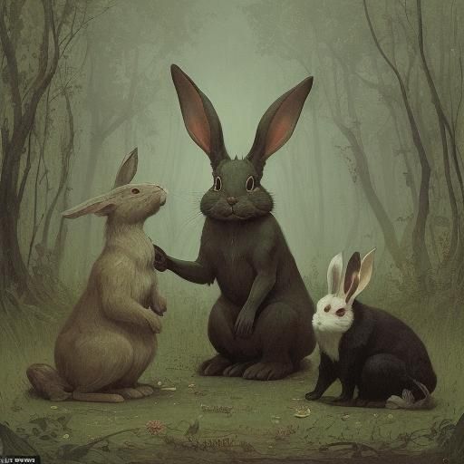 Demonic Rabbit Torments Forest, Grotesque Art Style