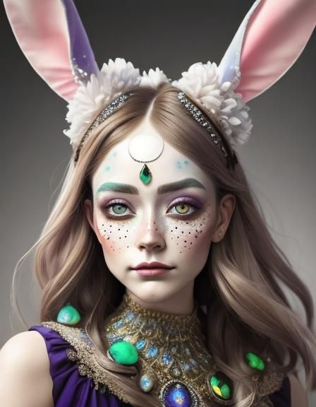 Fantasy Portrait with Gemstones and Bunny Ears