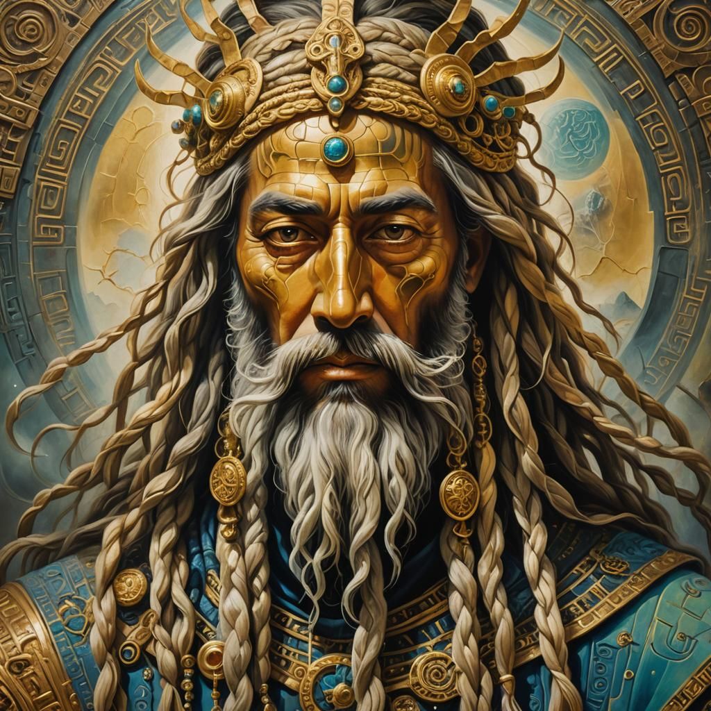 Surreal Anunnaki Figure with Braided Beard