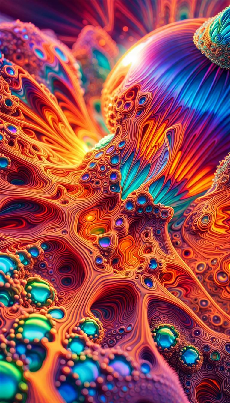Iridescent Crystal Planet in Psychedelic Poster Art