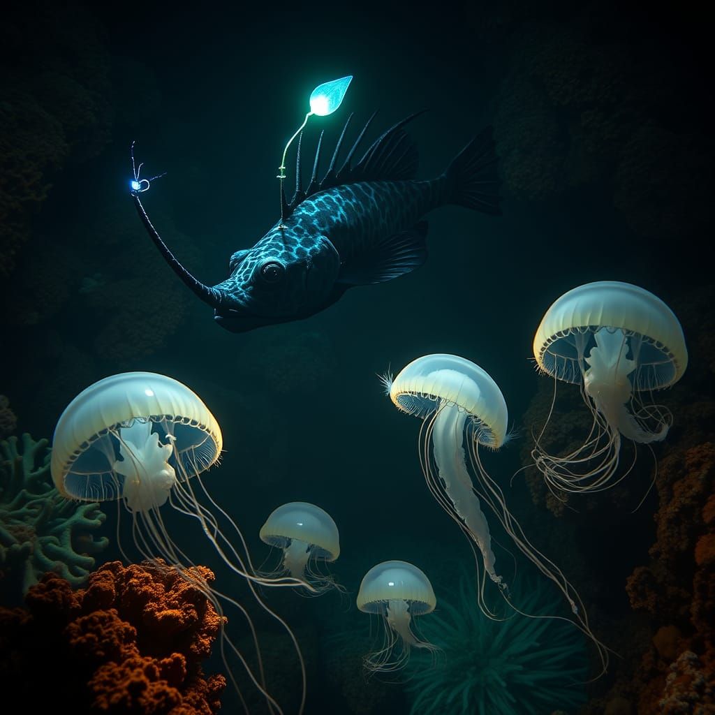 Majestic Angler Fish Illuminates Great Barrier Reef with Bio...