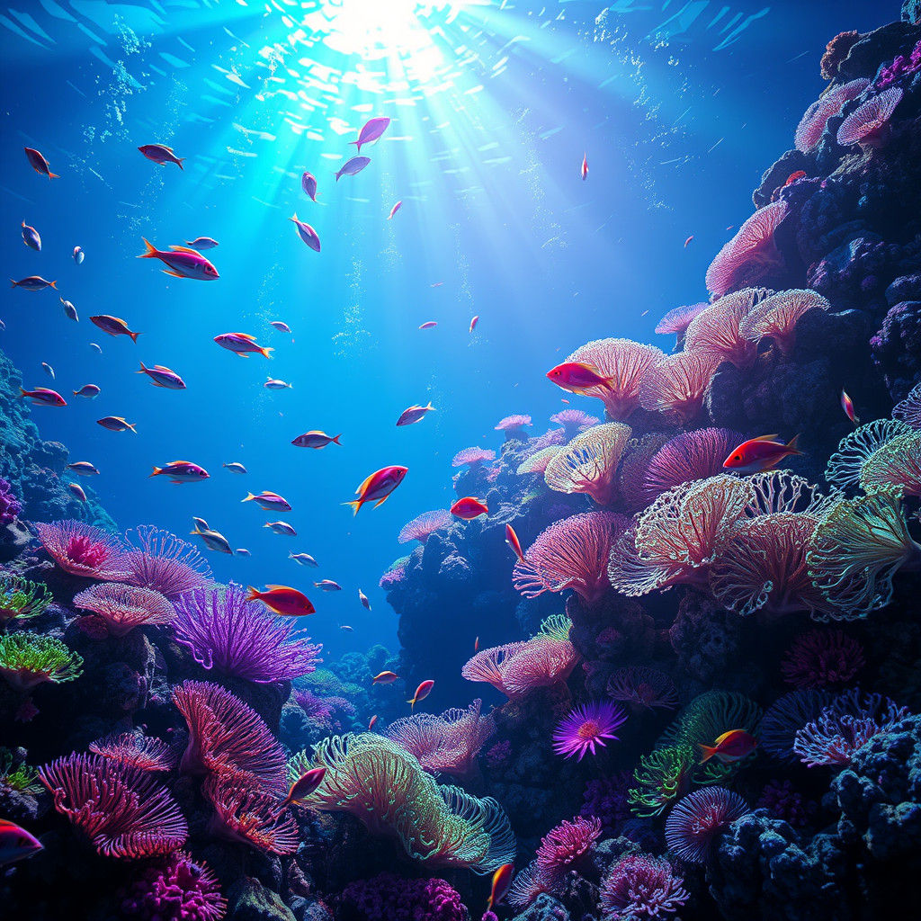 Glowing Neon Fish in Underwater Coral Reef