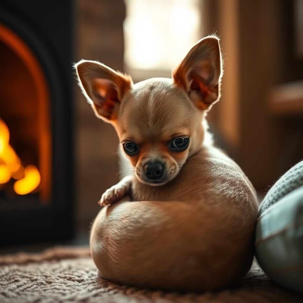 Chihuahua by Fireplace in Fine Art Photography Style