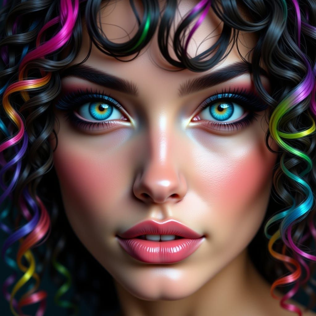 Rainbow Hair Portrait with Piercing Eyes