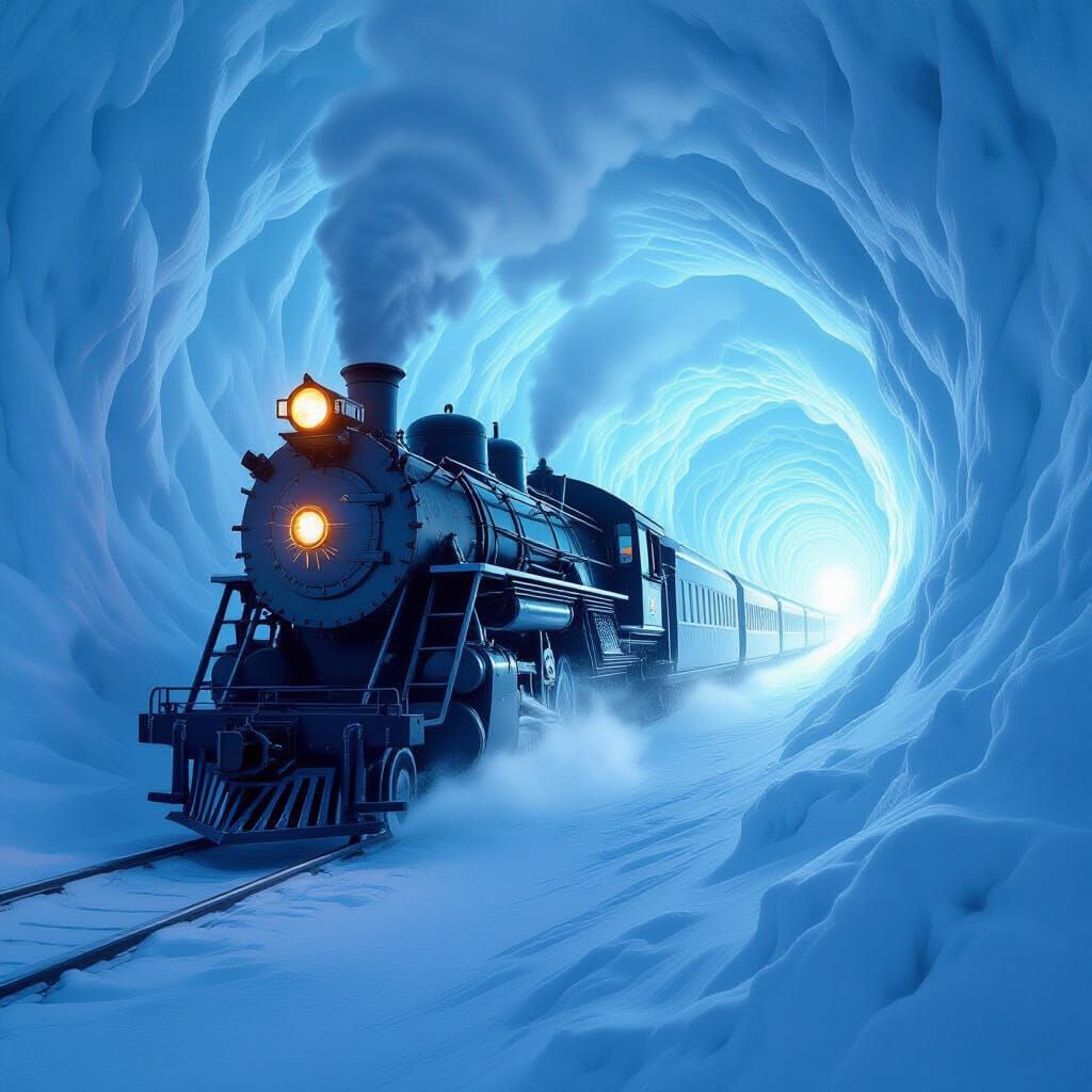 Colossal Winter Train Emerges From Icy Vortex