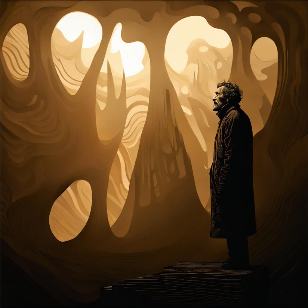 Disturbing Woodcut Print of a Lonely Individual