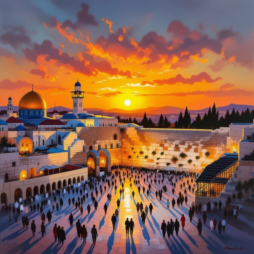 Sunset at Western Wall in Surrealist Style