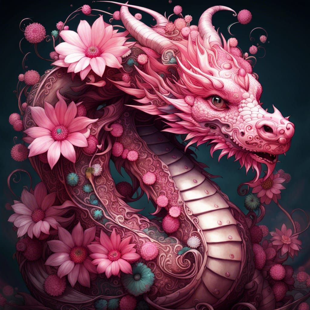 Pink Flower Dragon Fantasycore Artwork