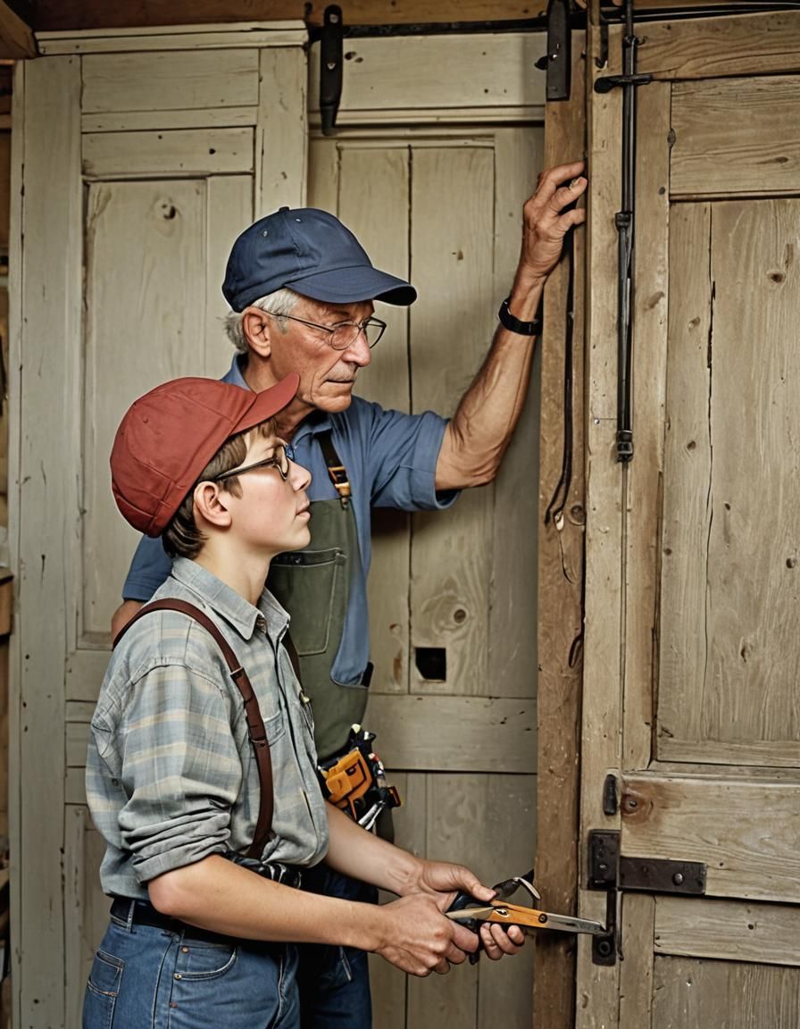 Grandfather Teaching Boy Carpentry