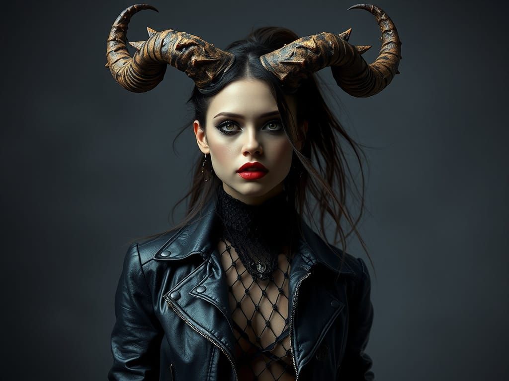 Dark Gothic Woman with Demonic Horns