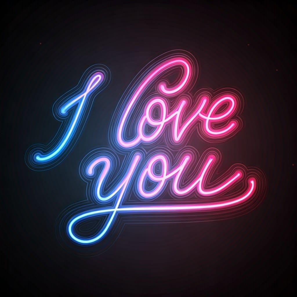 Glowing Neon Sign with 'I Love You' Message