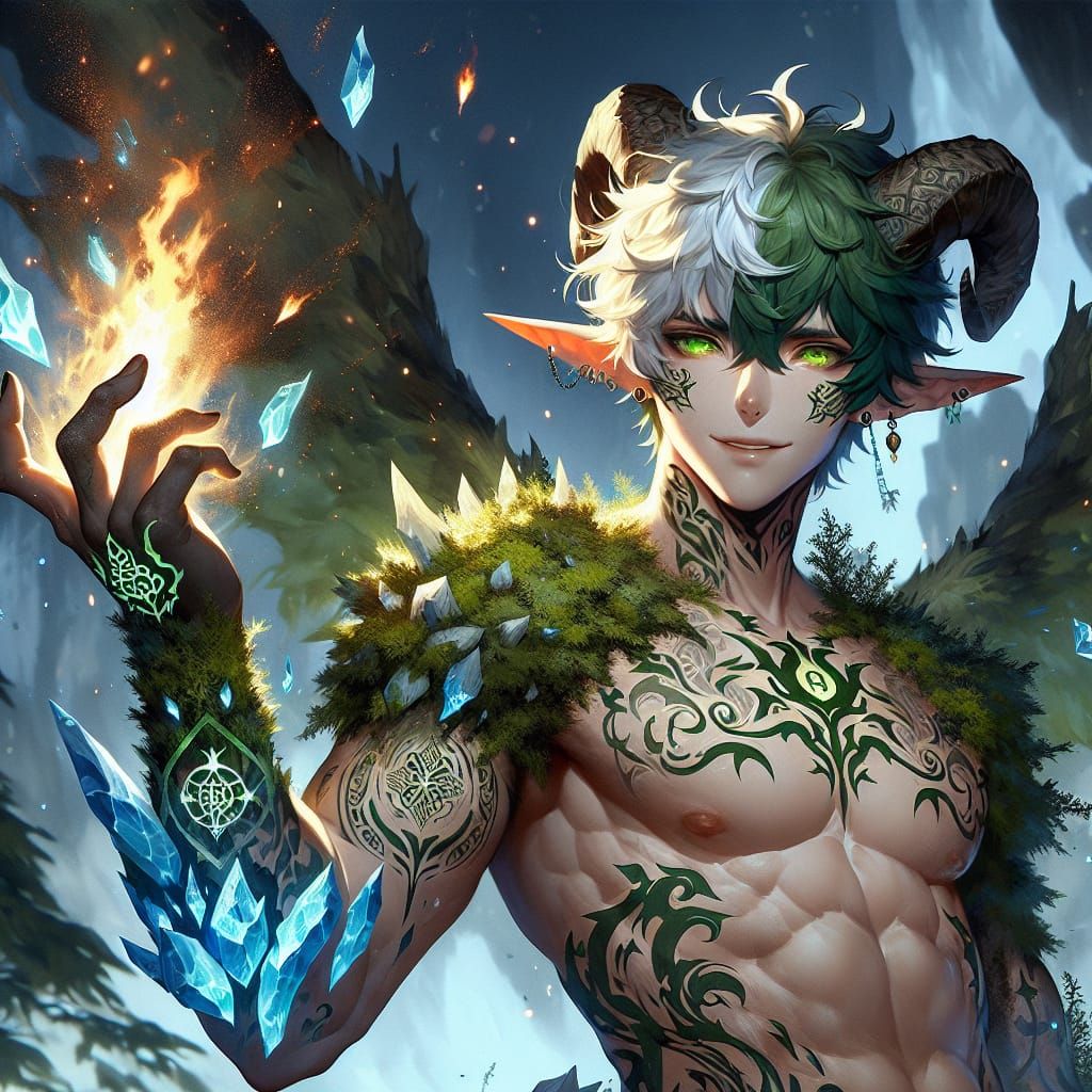 Anime Satyr Elementalist Displays Twin Runes