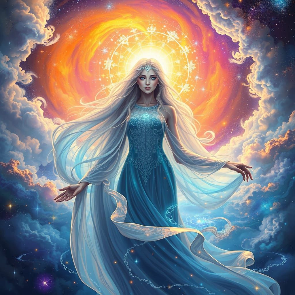 Celestial Goddess Emanating Cosmic Wonder