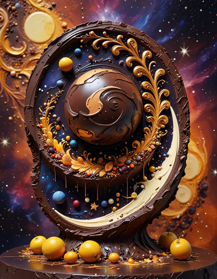 Chocolate Sculpture on Lunar Base in Impasto Style