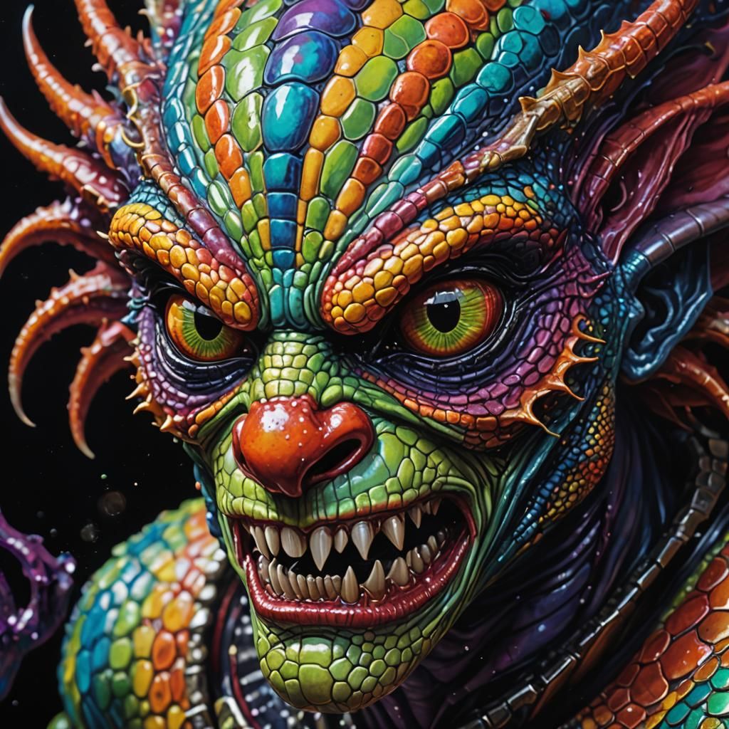 Reptilian Alien Clown in Sci-Fi Acrylic Art