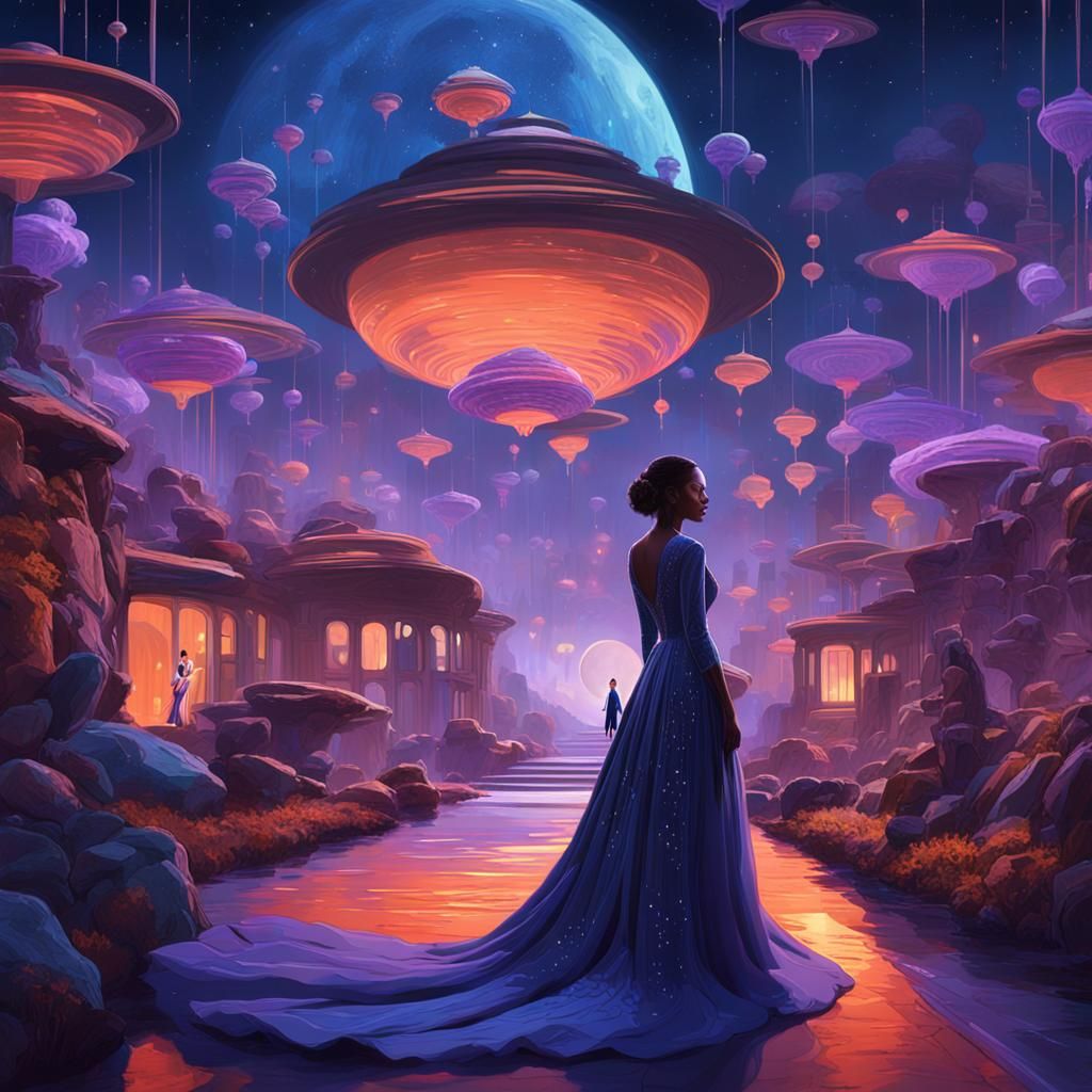 A shadow of a lady without real image in a dazzling fantasy ...