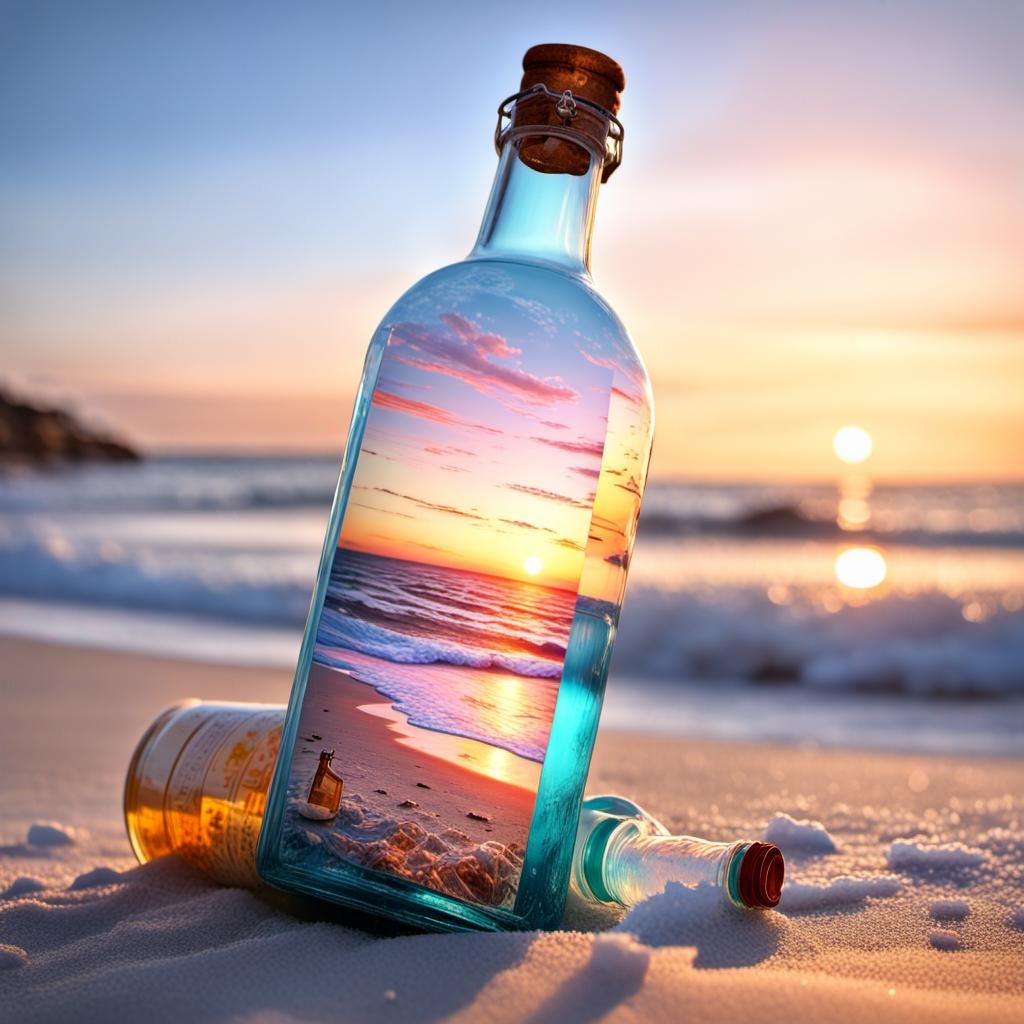 Sunset Message in a Bottle: Maximalist Beach Art
