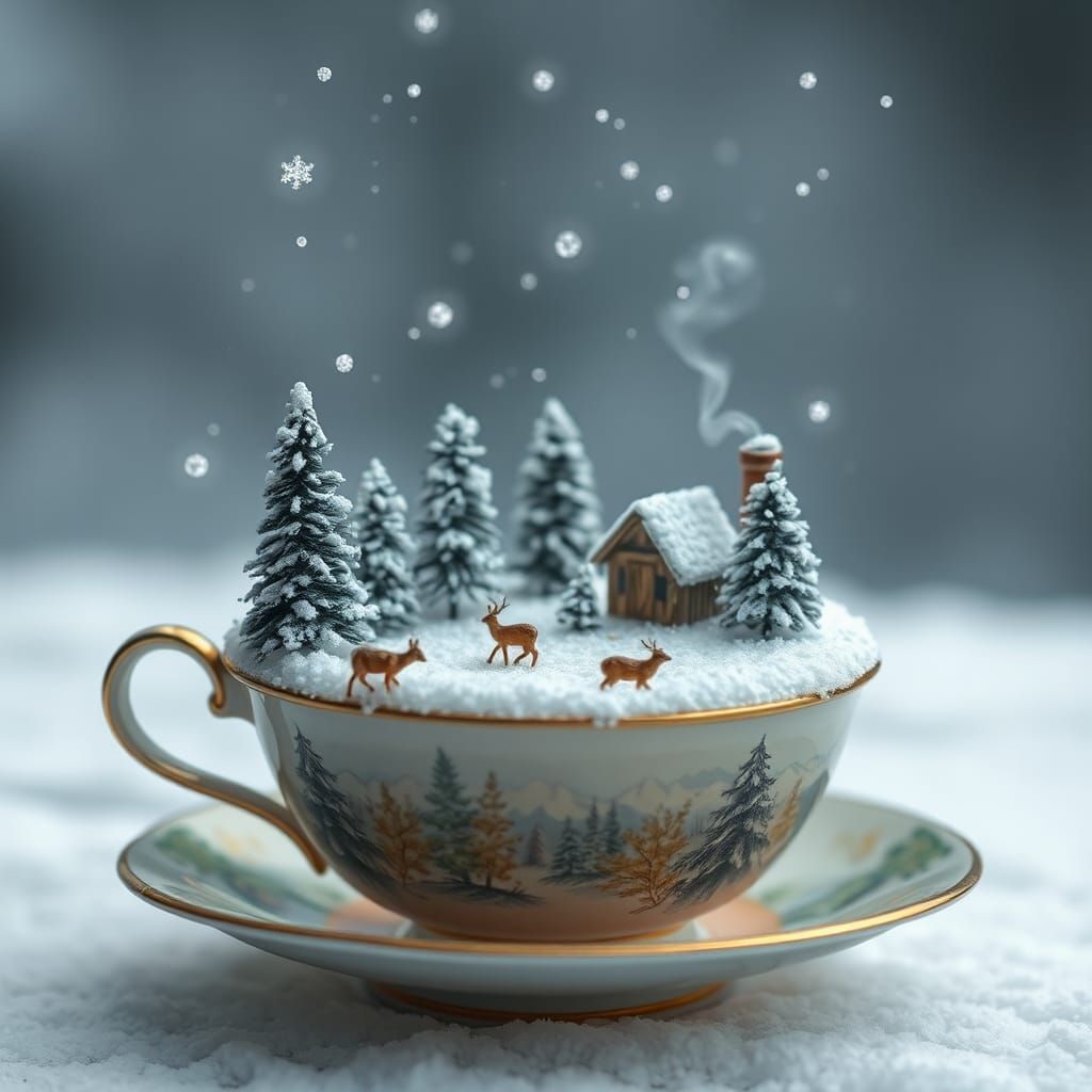 Winter Wonderland in Teacup: Digital Art
