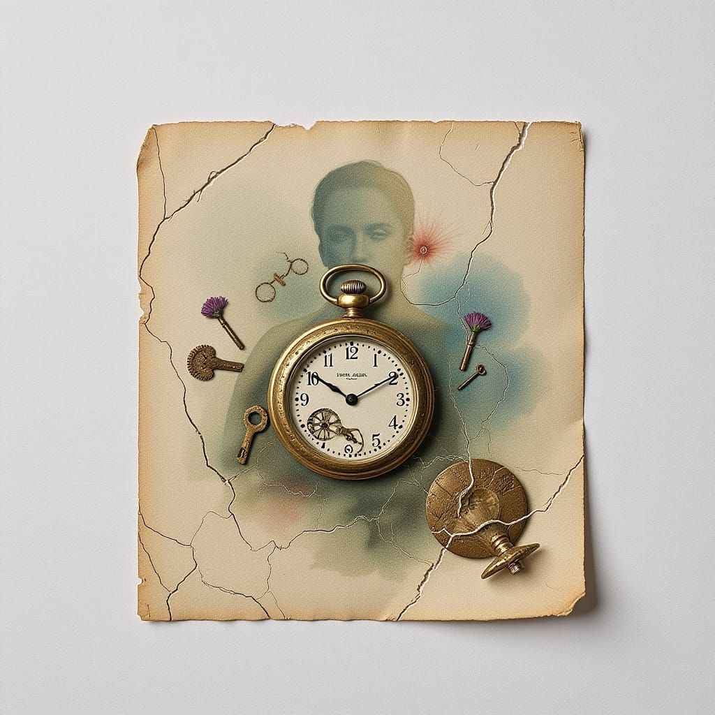 Surreal Double Exposure Art on Vintage Postcard