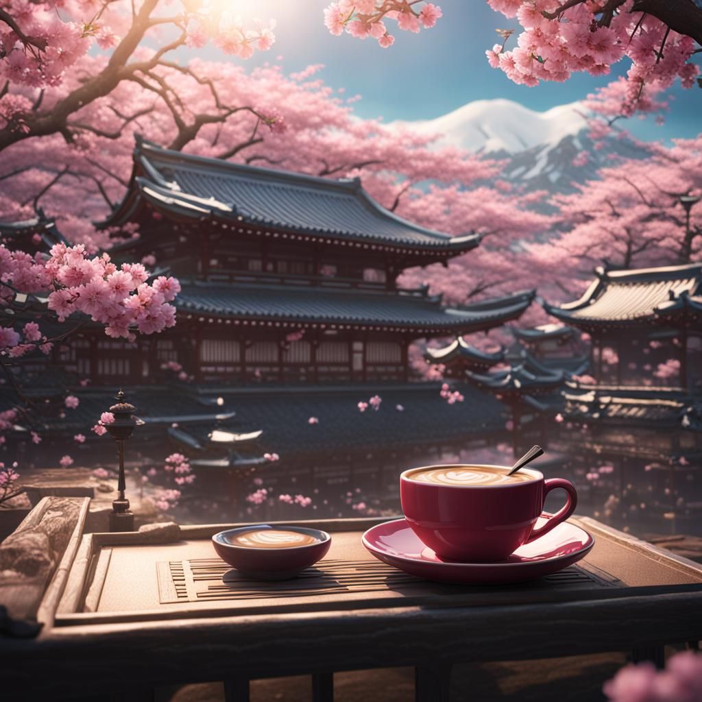 Japanese Cherry Blossom Coffee Cup: Detailed Matte Painting