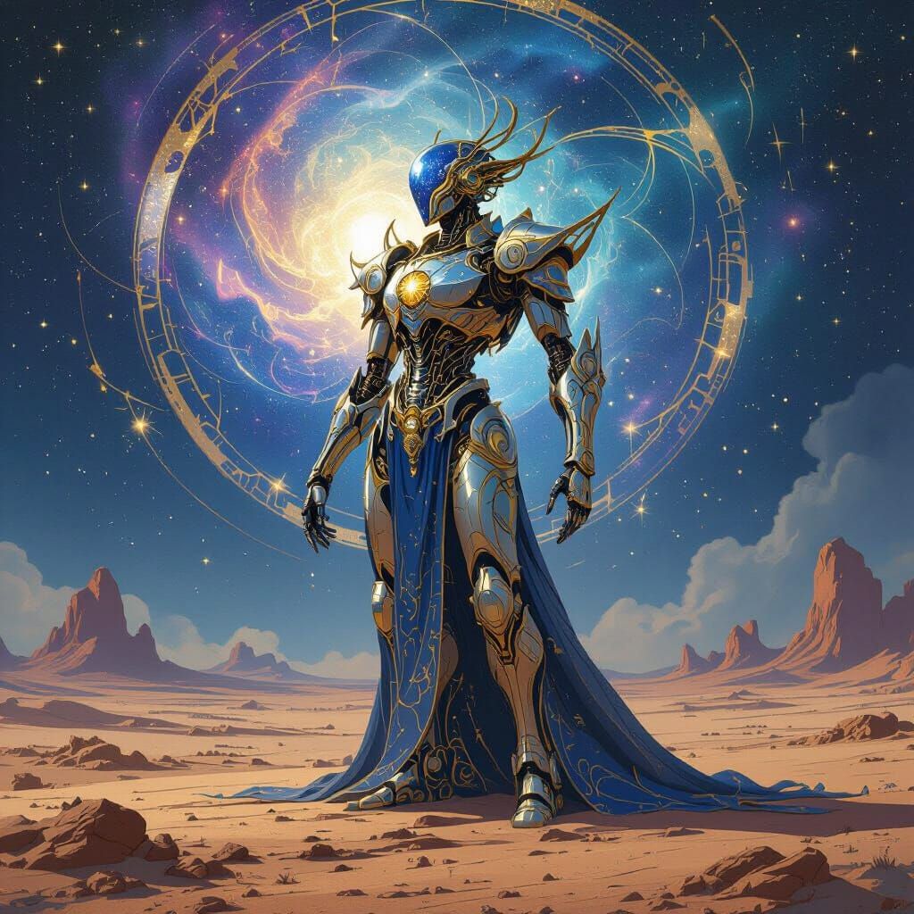 Celestial Automaton on Alien Planet in Art Nouveau Style