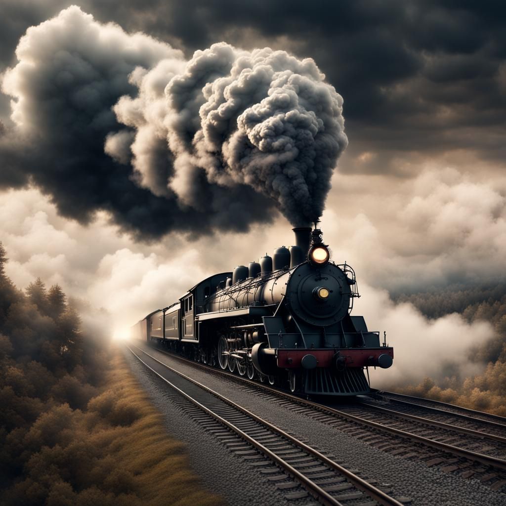 Ghostly Steam Train Descending from Heaven