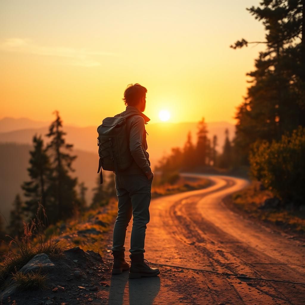 Winding Road at Sunset: Earthy Tones and Ethereal Colors