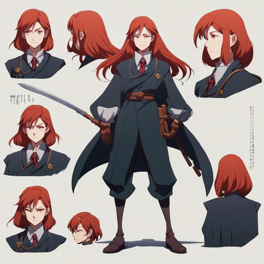 Menacing Redhead Villain in Anime Style