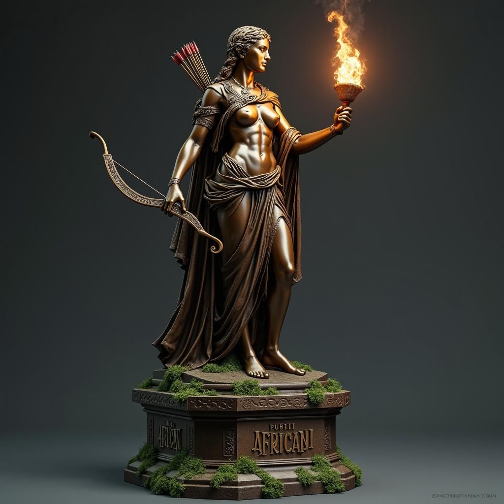 Bronze Maiden Statue with Bow and Torch