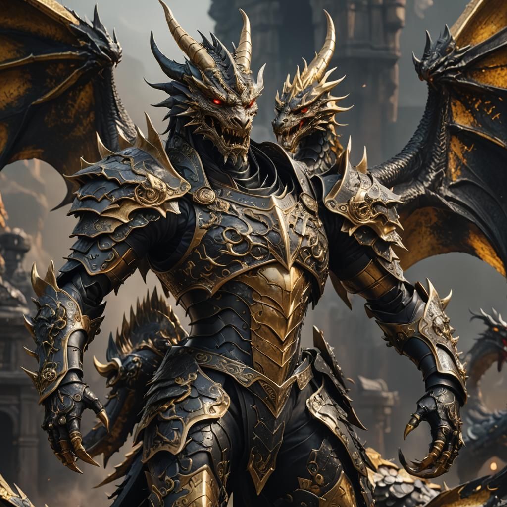 Demonic Porcelain Dragon Warrior in Gold Armor