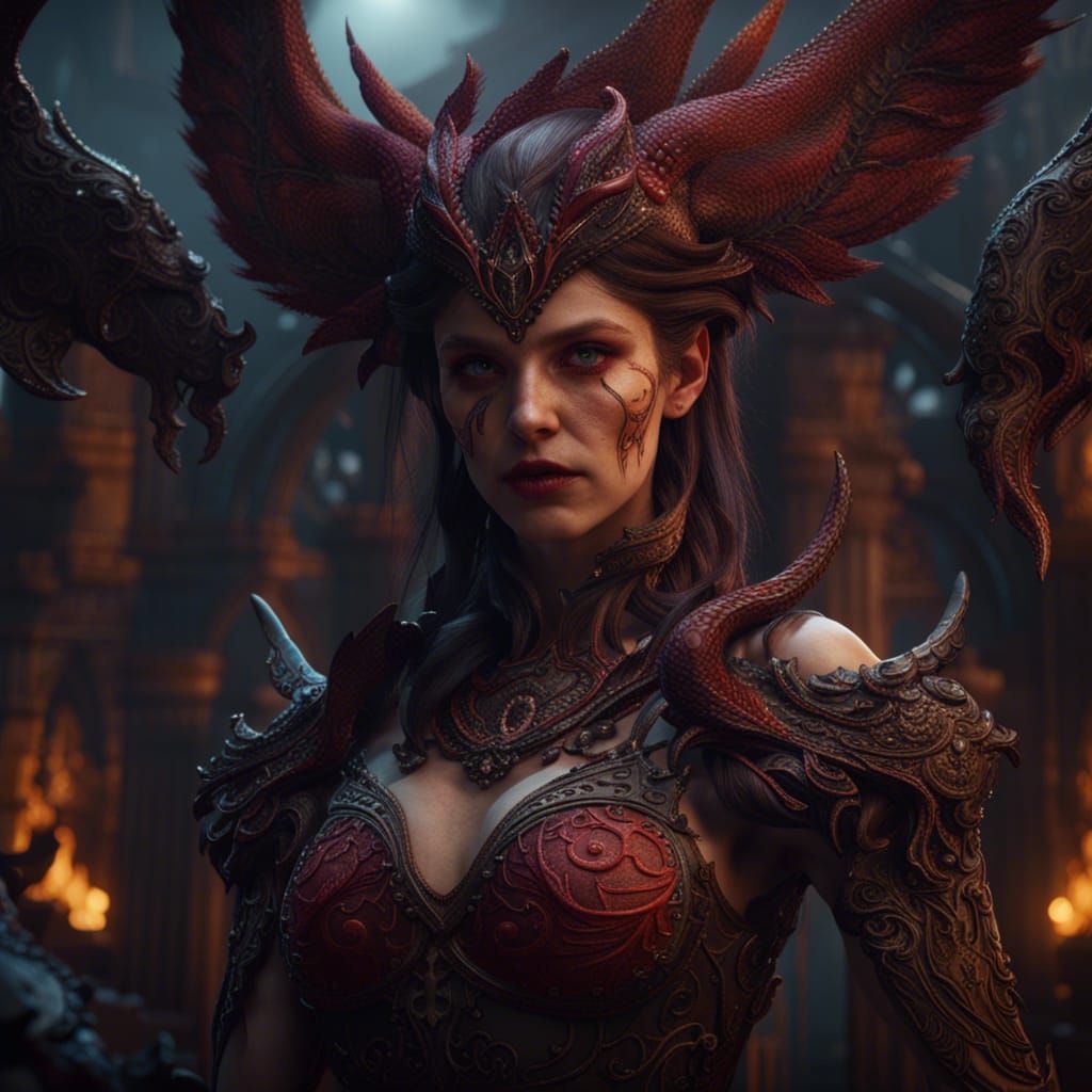 Detailed Matte Painting of Lilith in Deep Color