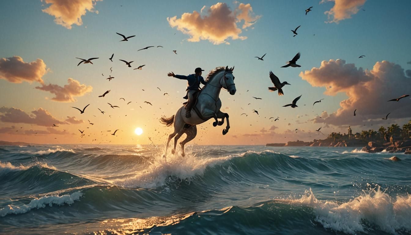 Dolphin Sunset: Fantastical Matte Painting in Deep Color